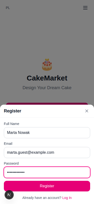 Register modal