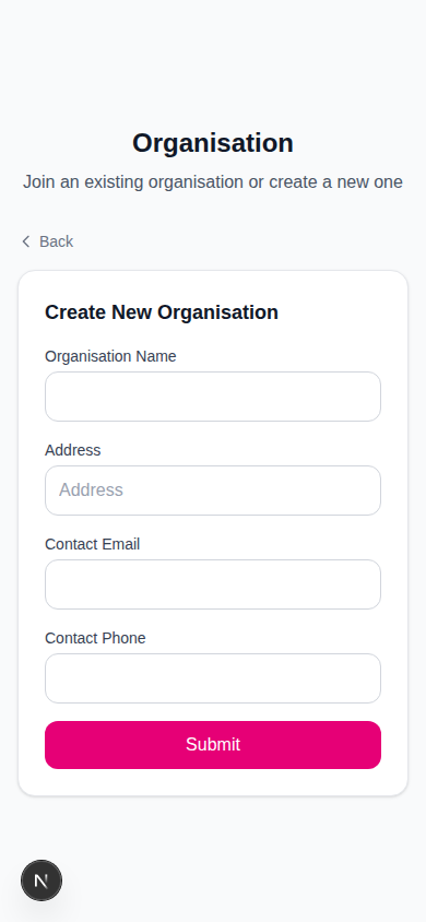 Create organisation form