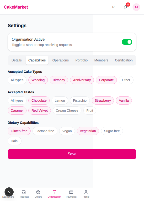 Capabilities tab