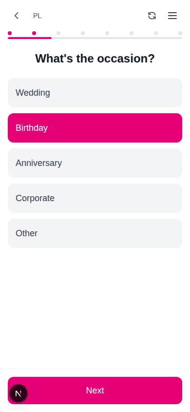 Wizard Step 2: What's the occasion?